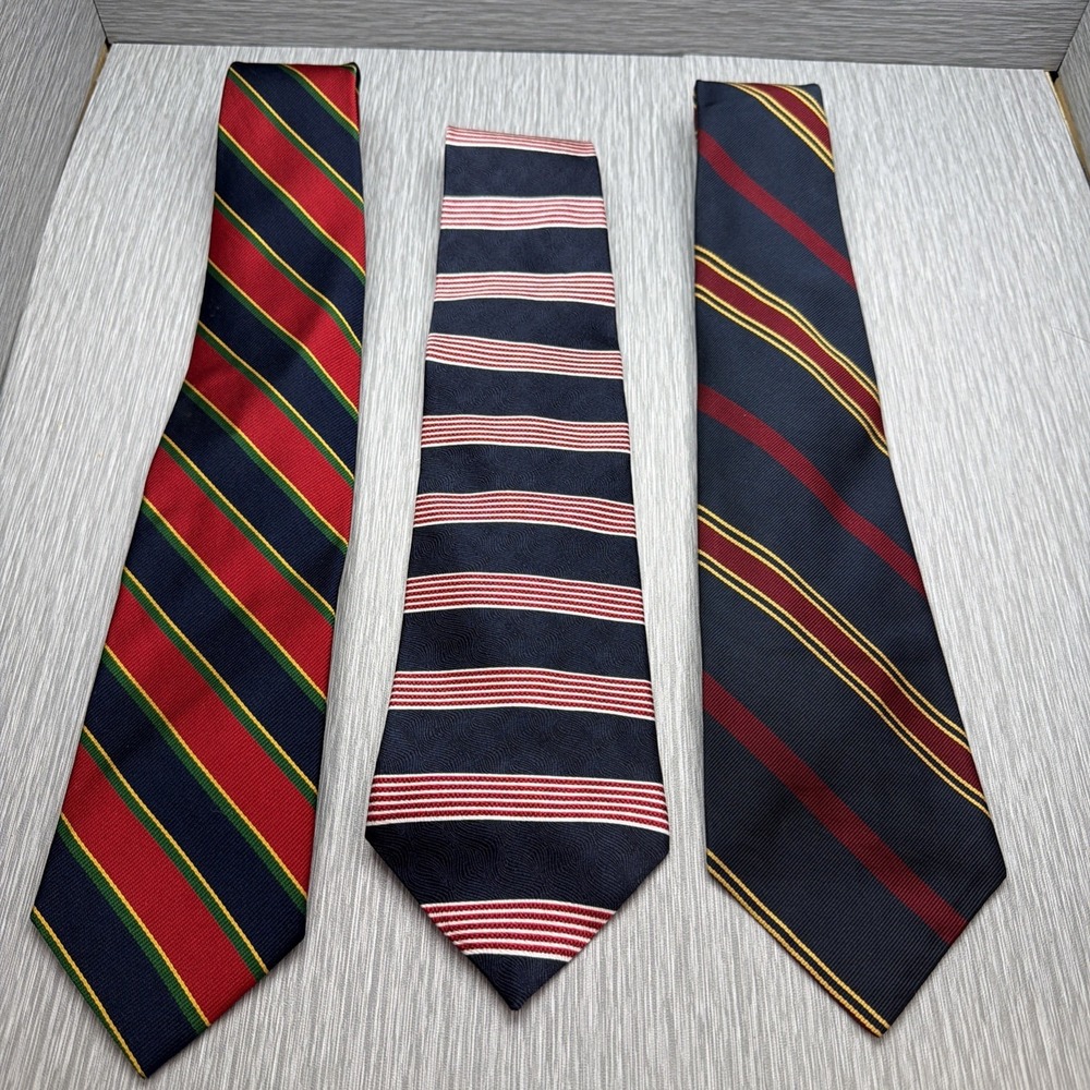 Silk Tie Lot of 3 Evan Picone Lands' End Striped Neckties Mens Classic